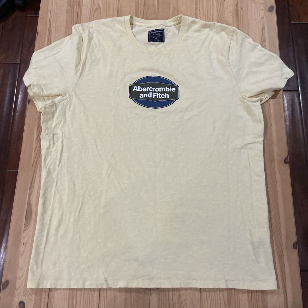 Abercrombie & Fitch Yellow Short Sleeve Logo Tee with Navy Badge